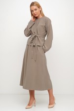 Оливковый блузон свободного силуэта под пояс фото 0