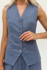 Синій лляній жилет 3998 фото 7