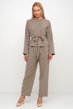 Оливковый блузон свободного силуэта под пояс фото 4