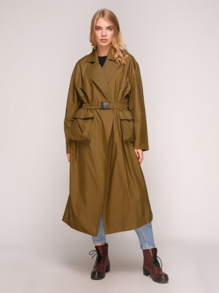 Плащ свободного силуэта на запах с поясом на резинке2824 купить