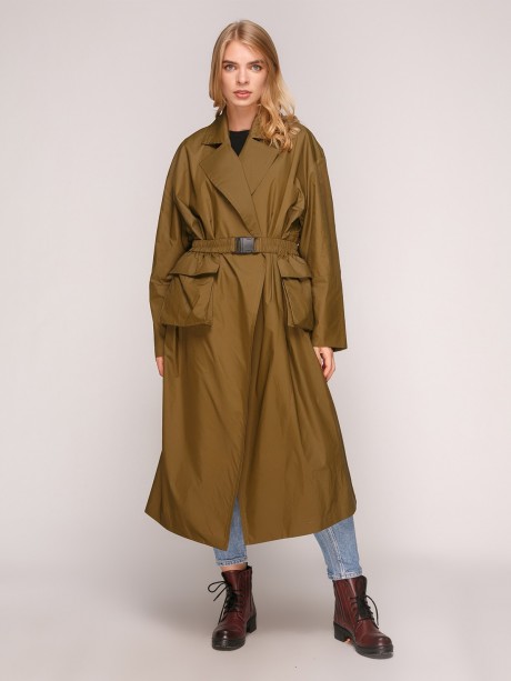 Плащ свободного силуэта на запах с поясом на резинке2824 купить
