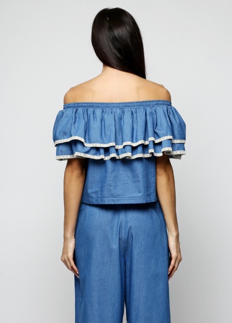 Джинсова блуза з рюшами2294 купить