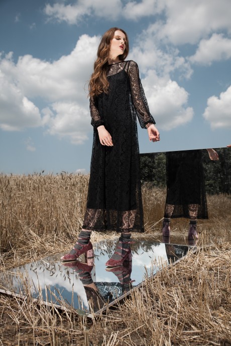 Платье-сарафан с черным кружевом2084 купить