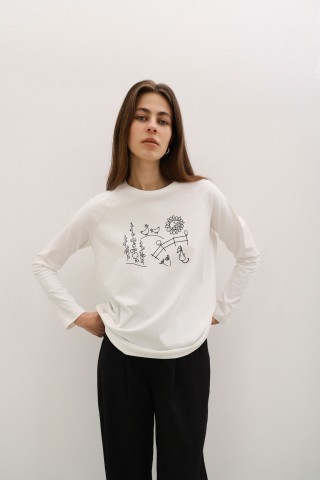 Білий лонгслів з друком 37963796 купить