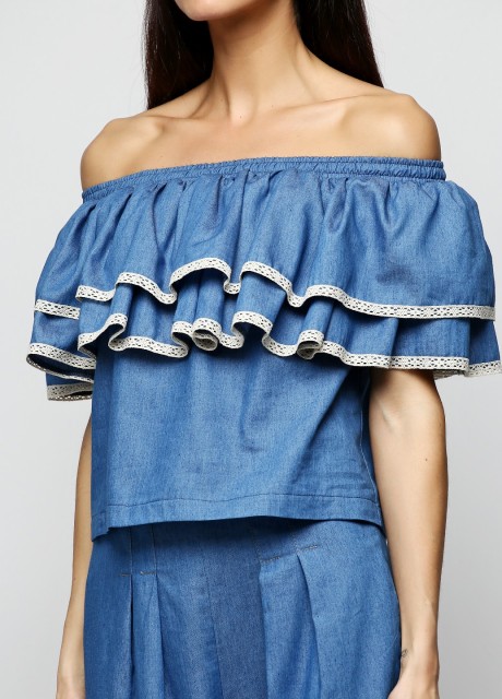 Джинсова блуза з рюшами2294 купить