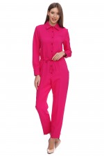 Комбинезон рубашечного типа с заужеными брюками. кулиской на поясе и застежкой на пуговицах фото 2