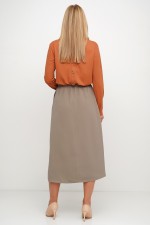 Оливкова спідниця на високій талії трапецівидної форми фото 6