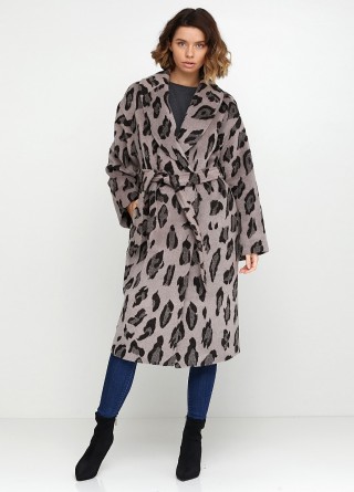 Пальто с леопардовым принтом под пояс2558 купить
