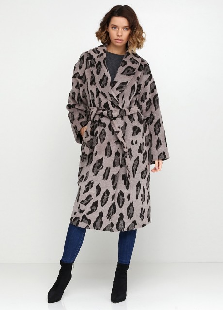 Пальто с леопардовым принтом под пояс2558 купить