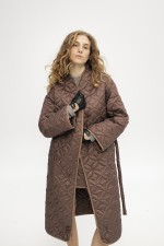 Коричневе стьобане пальто 3916 фото 1