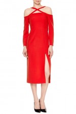 Красное платье с разрезом фото 5