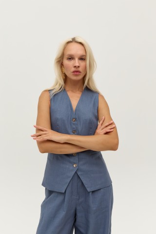 Синій лляній жилет 39983998 купить