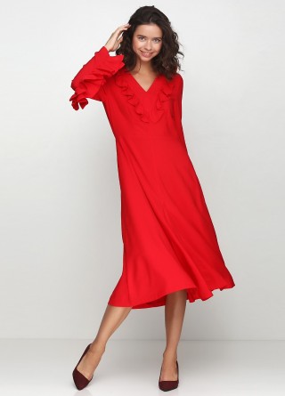 Красное платье с рюшей2390 купить