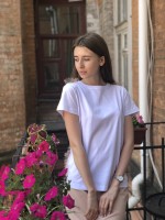 Біла футболка з персиковим фатином з боків фото 0