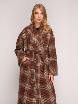 Демисезонное пальто на запах миди длины2828 купить