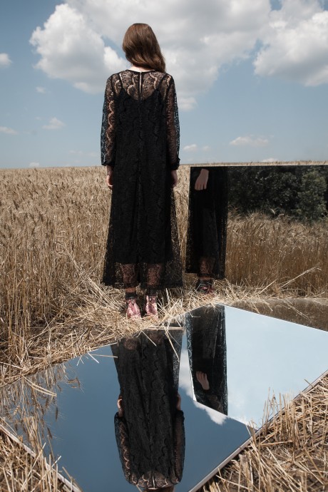 Платье-сарафан с черным кружевом2084 купить