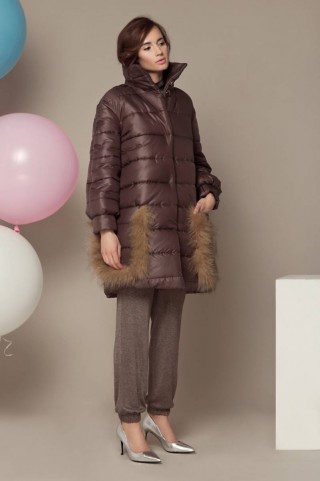 Пальто с меховой отделкой на карманах1546 купить