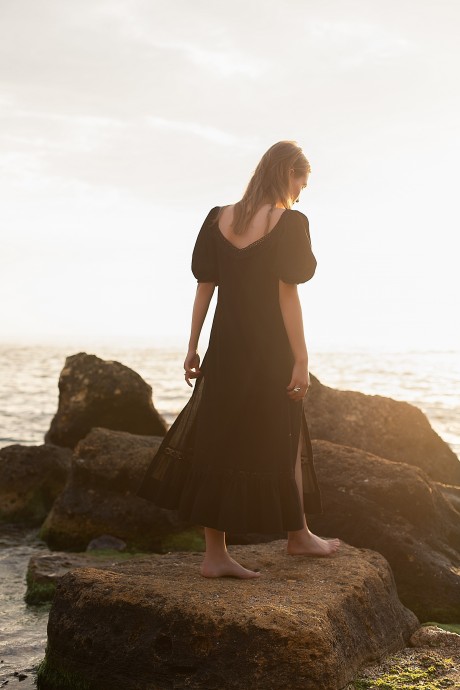 Чорна сукня міді з мереживом 32223222 купить