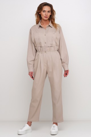 Бежевые брюки на высокой талии с рюшей2946 купить