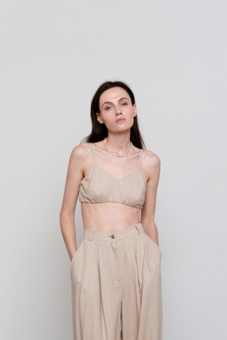 Лляний бежевий топ 36063606 купить