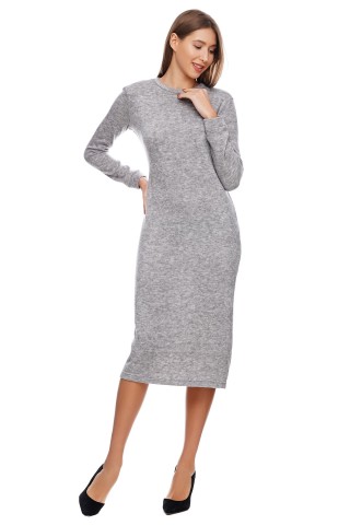 Серое приталенное платье из ангоры в длине миди2900 купить