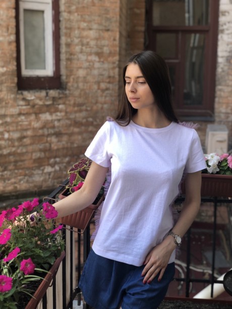 Біла футболка з ліловим фатином з боків2696 купить