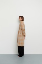 Коричневе пальто у клітинку 3672 фото 3