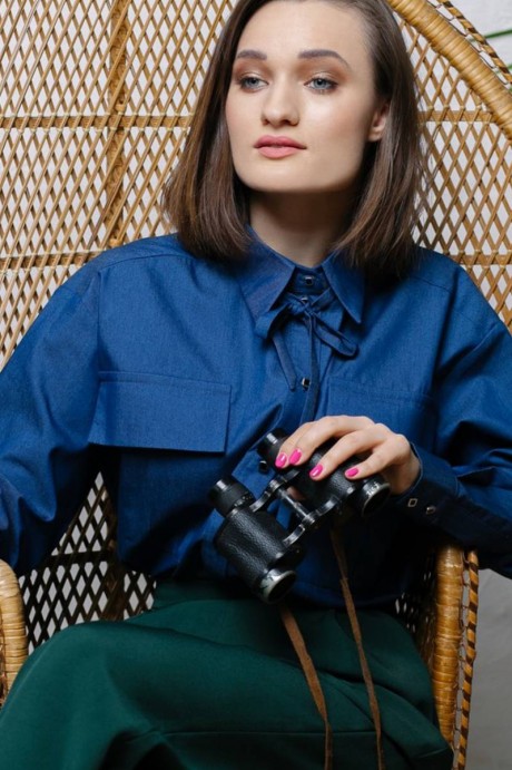 Джинсовая объемная рубашка1866 купить