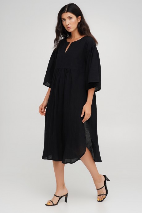 Чорна вільна сукня з поясом косичкою 32213221 купить