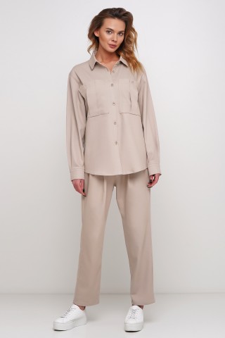 Обьемная бежевая рубашка с карманами2947 купить