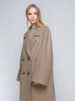 Вільне демісезонне пальто оливкового кольору фото 2