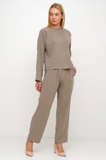 Оливкові штани на високій талії фото 2