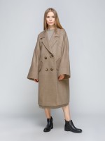 Вільне демісезонне пальто оливкового кольору фото 4