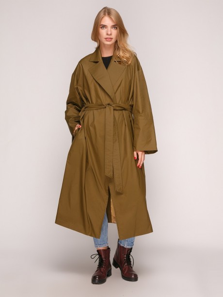Плащ свободного силуэта на запах с поясом на резинке2824 купить