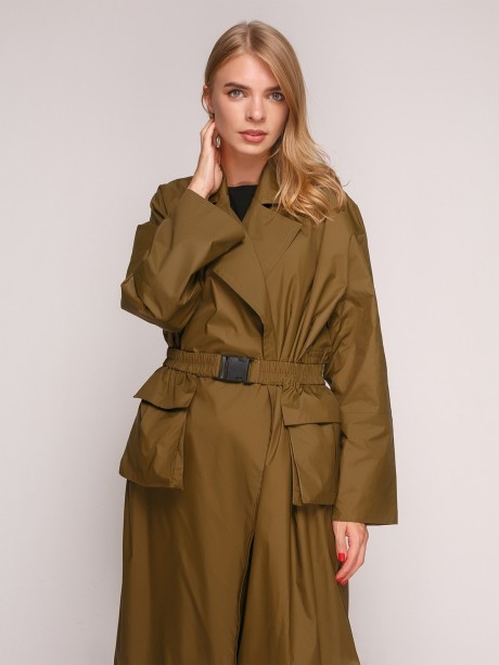 Плащ свободного силуэта на запах с поясом на резинке2824 купить