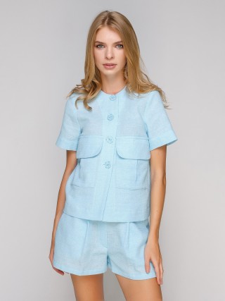 Короткая блуза с коротким рукавом и накладными карманами на груди2704 купить