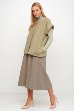 Оливкова спідниця на високій талії трапецівидної форми фото 4