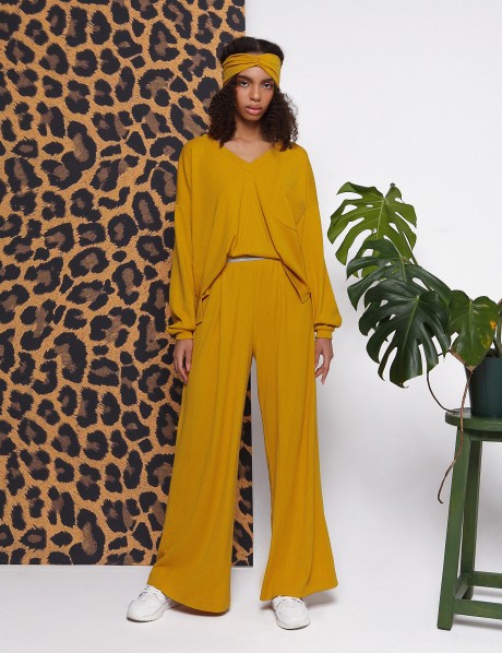 Желтые широкие брюки с карманами2547 купить