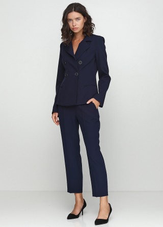 Синие укороченные брюки на высокой талии2429 купить