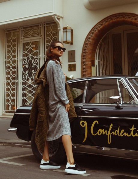 Платье midi  прямого силуета с длинным рукавом2802 купить