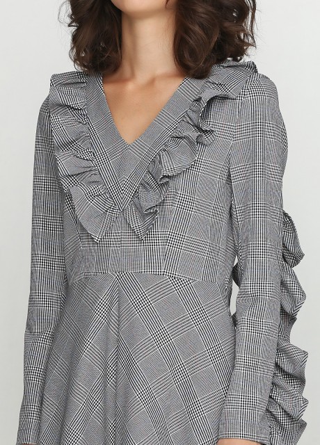 Платье в клетку с рюшей2441 купить