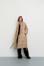 Коричневе пальто у клітинку 3672 фото 0