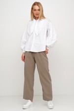 Оливкові штани на високій талії фото 4