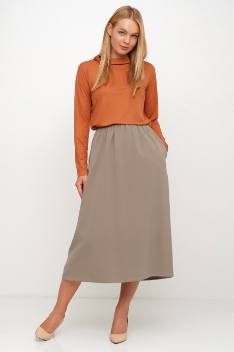 Оливкова спідниця на високій талії трапецівидної форми3023 купить