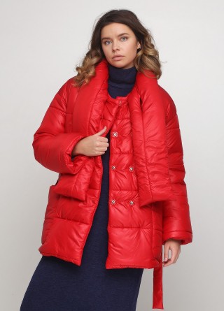 Красная куртка с шарфом2513 купить