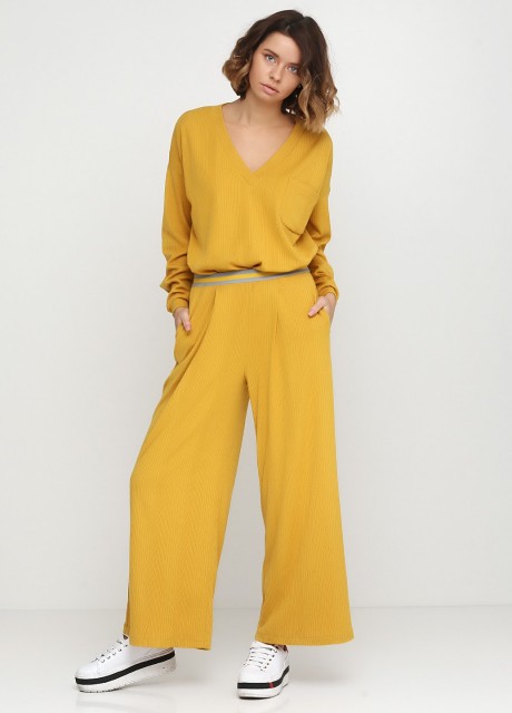 Желтые широкие брюки с карманами2547 купить