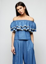 Джинсова блуза з рюшами фото 0