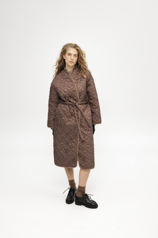 Коричневе стьобане пальто 39163916 купить