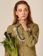 Прикраса на шию з металевих ланцюгів, кілець та бавовняного джгута фото 0