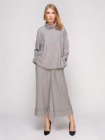 Брюки укороченные с манжетами внизу и поясом по талии фото 0